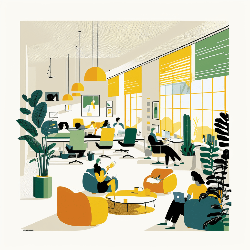 Illustration représentant des bureaux avec des employés